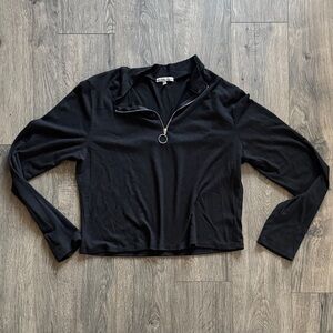Charlotte Russe Black Cropped Zip-Front Long Sleeve Top